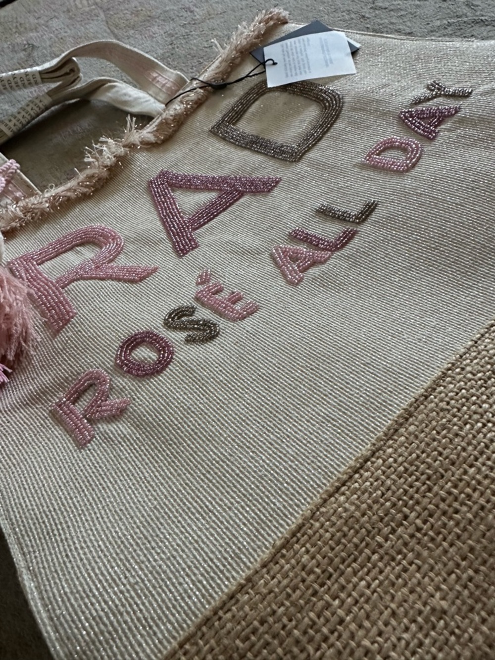 RAD Rosé All Day Canvas Tote Bag in Cream and Pink - Picture 7 of 9